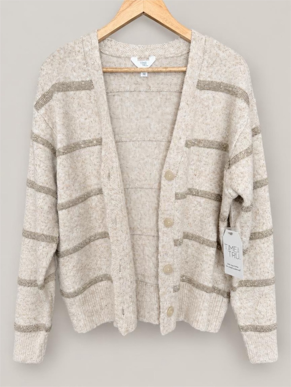 NWT Cream Striped Button-Front Women’s Cardigan Sweater